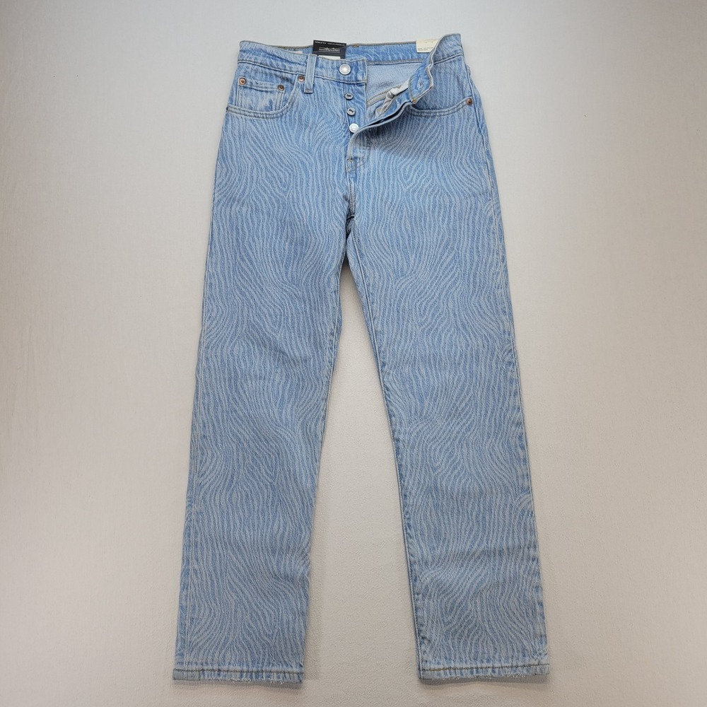 Levis 501 Jeans Womens 24 Blue‎ Cropped Straight Button Fly Zebra Mid Rise Denim